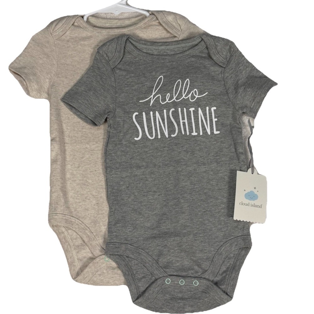 Baby 2-Pk Short Sleeve Bodysuit HELLO SUNSHINE 18 M Cloud Island New - Picture 1 of 9
